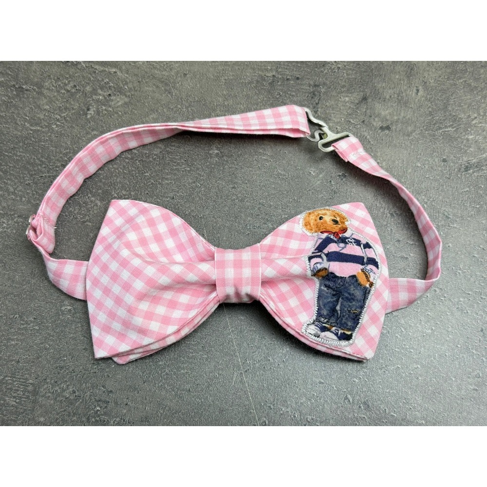 NEW Mens Jeans Bear Bow‎ tie Custom Pink Gingham Pre Tied Adjustable Gift